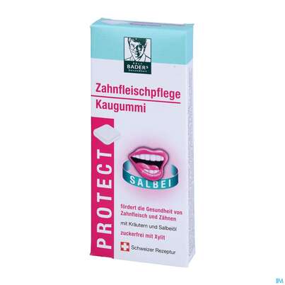 Sie sehen eine Packung Baders Protect Zahnfleischpflege Kaugummi Cur 20st, Produktbild: 02 Baders Protect Zahnfleischpflege Kaugummi Cur 20st, A-Nr.: 4111541 - 02