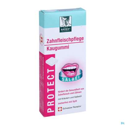 Sie sehen eine Packung Baders Protect Zahnfleischpflege Kaugummi Cur 20st, Produktbild: 03 Baders Protect Zahnfleischpflege Kaugummi Cur 20st, A-Nr.: 4111541 - 03