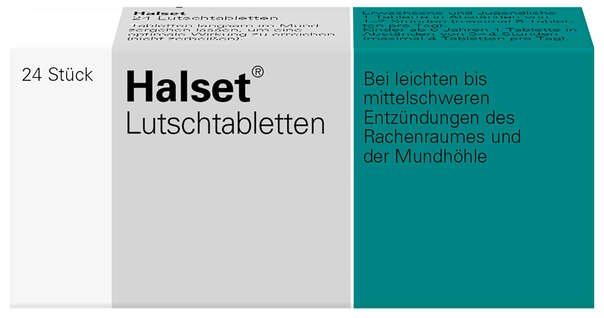 Sie sehen eine Packung Halset® Lutschtabletten, Produktbild: 01 Halset® Lutschtabletten, A-Nr.: 1091275 - 01