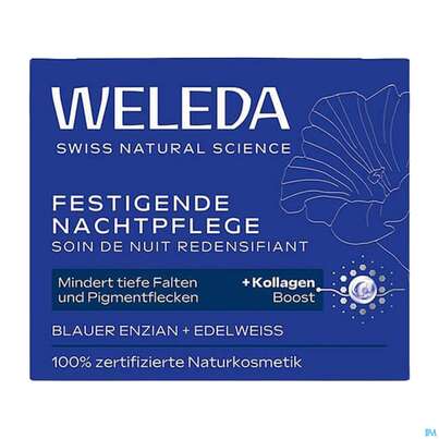 Sie sehen eine Packung Weleda Blauer Enzian +edelweiss Festigende Nachtpflege 40ml, Produktbild: 01 Weleda Blauer Enzian +edelweiss Festigende Nachtpflege 40ml, A-Nr.: 5729958 - 01
