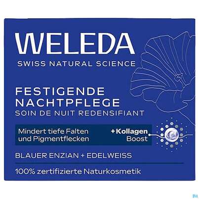Sie sehen eine Packung Weleda Blauer Enzian +edelweiss Festigende Nachtpflege 40ml, Produktbild: 02 Weleda Blauer Enzian +edelweiss Festigende Nachtpflege 40ml, A-Nr.: 5729958 - 02