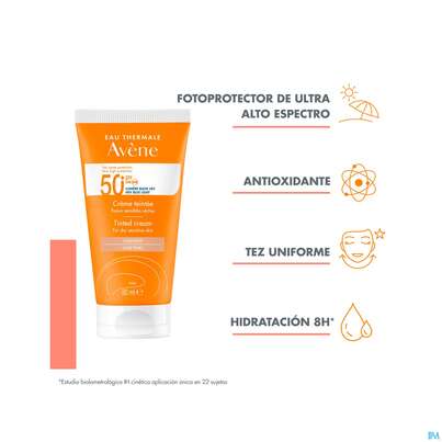 Sie sehen eine Packung Avène Getönte Sonnencreme Spf 50+ 50ml, Produktbild: 13 Avène Getönte Sonnencreme Spf 50+ 50ml, A-Nr.: 5598953 - 13
