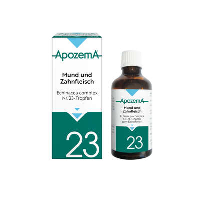 Sie sehen eine Packung Apozema® Nr. 23 Mund- und Zahnfleisch-Tropfen, Produktbild: 01 Apozema® Nr. 23 Mund- und Zahnfleisch-Tropfen, A-Nr.: 0987874 - 01