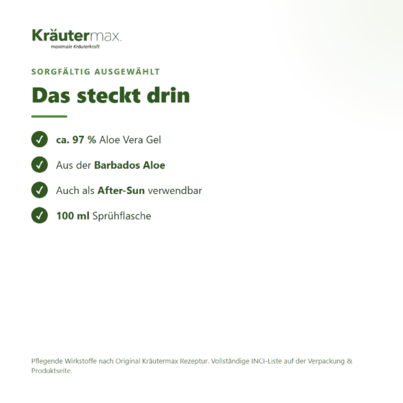 Sie sehen eine Packung Aloe Vera Spray 100 ml, Produktbild: 03 Aloe Vera Spray 100 ml, A-Nr.: 4319589 - 03