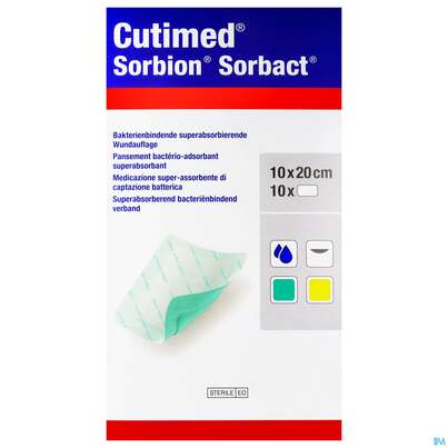 Cutimed Sorbion Sorbact Steril Bakterienbind.+absorb. Wundauflage 10x20cm 72698 10st, A-Nr.: 4750229 - 01