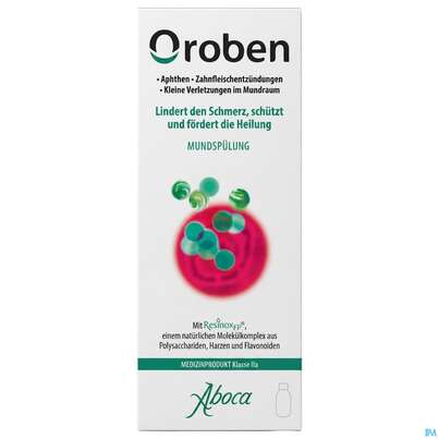 Sie sehen eine Packung Mundwasser/spuelung Aboca Oroben Aphthen +zahnfleisch- Entzuendung Ab 6jahren 150ml, Produktbild: 01 Mundwasser/spuelung Aboca Oroben Aphthen +zahnfleisch- Entzuendung Ab 6jahren 150ml, A-Nr.: 6027129 - 01