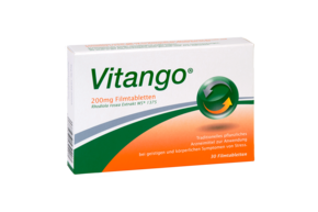 Sie sehen eine Packung Vitango® 200 mg Filmtabletten, Produktbild: 01 Vitango® 200 mg Filmtabletten, A-Nr.: 3539202 - 01