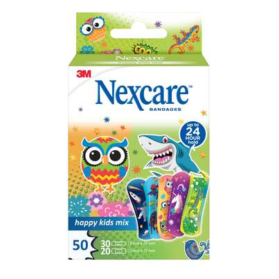 Sie sehen eine Packung Nexcare™ Happy Kids Mix Plasters, assortiert, 50/Packung, Produktbild: 02 Nexcare™ Happy Kids Mix Plasters, assortiert, 50/Packung, A-Nr.: 5680790 - 02