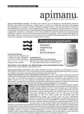 Sie sehen eine Packung Apimanu Neurotosan Ayurveda Kapseln, Produktbild: 03 Apimanu Neurotosan Ayurveda Kapseln, A-Nr.: 3158960 - 03