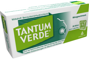 Sie sehen eine Packung Tantum Verde® Pastillen Minze, Produktbild: 01 Tantum Verde® Pastillen Minze, A-Nr.: 1322438 - 01