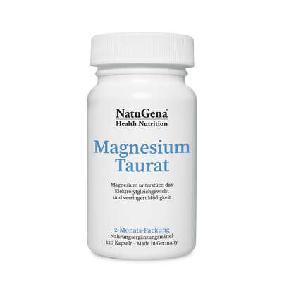 Sie sehen eine Packung NatuGena Magnesium-Taurat Kapseln, Produktbild: 01 NatuGena Magnesium-Taurat Kapseln, A-Nr.: 5815020 - 01