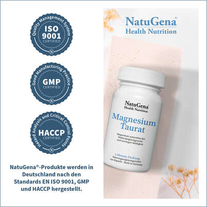 Sie sehen eine Packung NatuGena Magnesium-Taurat Kapseln, Produktbild: 03 NatuGena Magnesium-Taurat Kapseln, A-Nr.: 5815020 - 03