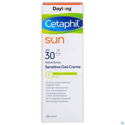 Sie sehen eine Packung Sonnenprodukte Cetaphil Sun Daylong Sensitive/gel/creme Spf30 200ml, Produktbild: 01 Sonnenprodukte Cetaphil Sun Daylong Sensitive/gel/creme Spf30 200ml, A-Nr.: 5129690 - 01