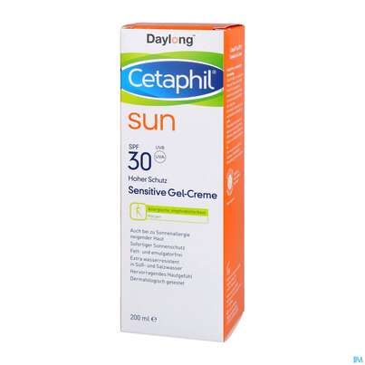 Sie sehen eine Packung Sonnenprodukte Cetaphil Sun Daylong Sensitive/gel/creme Spf30 200ml, Produktbild: 02 Sonnenprodukte Cetaphil Sun Daylong Sensitive/gel/creme Spf30 200ml, A-Nr.: 5129690 - 02
