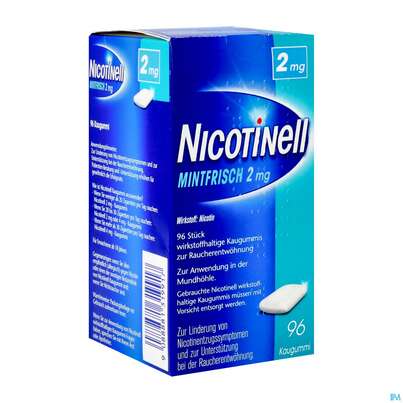 Sie sehen eine Packung Nicotinell Wirkstoffhaltige Kaugummis Z.raucherentwoehnung Mintfrisch 2mg 96st, Produktbild: 06 Nicotinell Wirkstoffhaltige Kaugummis Z.raucherentwoehnung Mintfrisch 2mg 96st, A-Nr.: 1319910 - 06