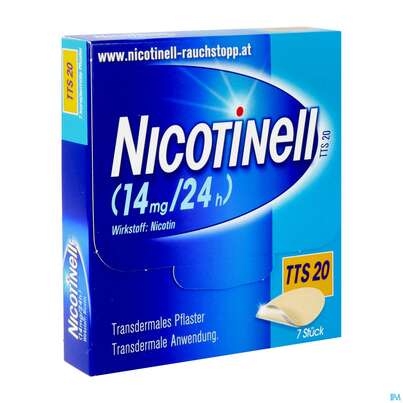 Sie sehen eine Packung Nicotinell Transdermale Pflaster Tts 20 (14mg/24h) 7st, Produktbild: 03 Nicotinell Transdermale Pflaster Tts 20 (14mg/24h) 7st, A-Nr.: 1254524 - 03