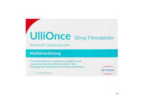 Sie sehen eine Packung Ullionce Filmtabl 30mg 1st, Produktbild: 01 Ullionce Filmtabl 30mg 1st, A-Nr.: 4971309 - 01