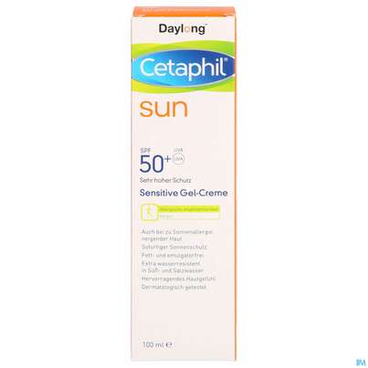 Sie sehen eine Packung Sonnenprodukte Cetaphil Sun Daylong Sensitive/gel/creme Koerper Spf50+ 100ml, Produktbild: 01 Sonnenprodukte Cetaphil Sun Daylong Sensitive/gel/creme Koerper Spf50+ 100ml, A-Nr.: 5129709 - 01
