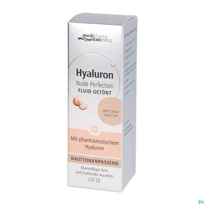 Sie sehen eine Packung Hyaluron Nude Perfection Getoentes Fluid Mittlerer Typ Lsf 20 50ml, Produktbild: 04 Hyaluron Nude Perfection Getoentes Fluid Mittlerer Typ Lsf 20 50ml, A-Nr.: 4914719 - 04