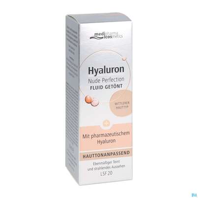 Sie sehen eine Packung Hyaluron Nude Perfection Getoentes Fluid Mittlerer Typ Lsf 20 50ml, Produktbild: 05 Hyaluron Nude Perfection Getoentes Fluid Mittlerer Typ Lsf 20 50ml, A-Nr.: 4914719 - 05
