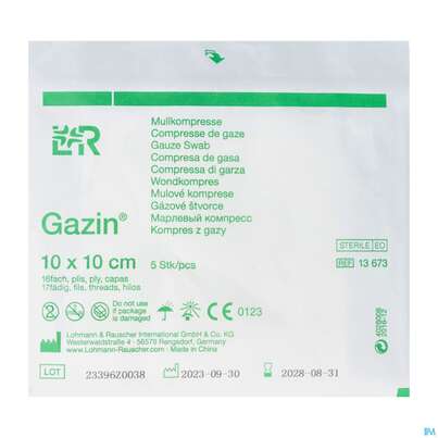 Sie sehen eine Packung Mullkompressen Gazin Baumw.17faedig Steril 16fach 10x10cm 5st, Produktbild: 02 Mullkompressen Gazin Baumw.17faedig Steril 16fach 10x10cm 5st, A-Nr.: 2575124 - 02