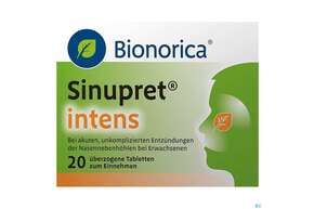 Sie sehen eine Packung Sinupret Intens Ueberzogene Tabl 20st, Produktbild: 01 Sinupret Intens Ueberzogene Tabl 20st, A-Nr.: 4206514 - 01
