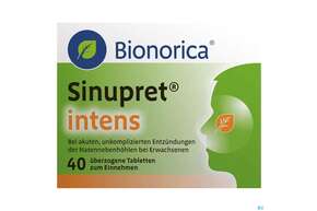 Sie sehen eine Packung Sinupret Intens Ueberzogene Tabl 40st, Produktbild: 01 Sinupret Intens Ueberzogene Tabl 40st, A-Nr.: 4218919 - 01