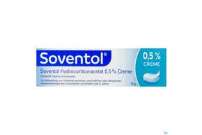 Sie sehen eine Packung Soventol Hydrocortisonacetat Creme 0,5% 15g, Produktbild: 01 Soventol Hydrocortisonacetat Creme 0,5% 15g, A-Nr.: 5518718 - 01