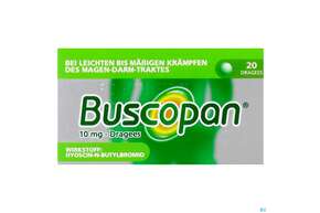 Sie sehen eine Packung Buscopan Drag 10mg Blist 20st, Produktbild: 01 Buscopan Drag 10mg Blist 20st, A-Nr.: 5506158 - 01
