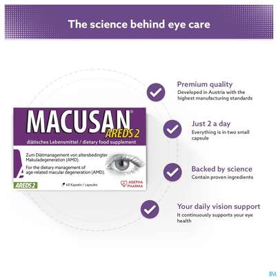 Sie sehen eine Packung Macusan Kapseln Areds 2 60st, Produktbild: 06 Macusan Kapseln Areds 2 60st, A-Nr.: 4252158 - 06