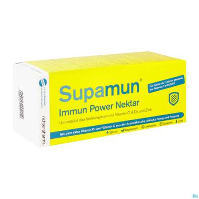 Sie sehen eine Packung Supamun Immun Powernektar Kids 300ml, Produktbild: 02 Supamun Immun Powernektar Kids 300ml, A-Nr.: 5091007 - 02